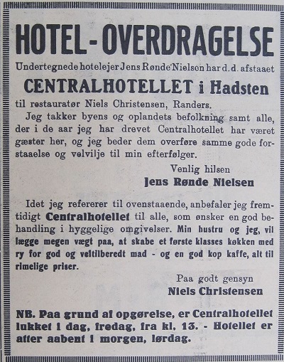 Bekendtgørelse i Hadsten & Omegns Folkeblad, fredag den 30. juni 1961